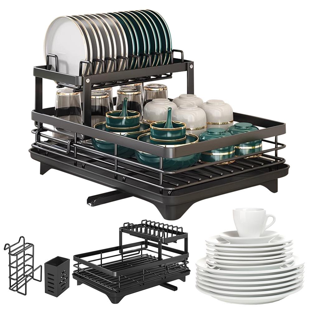 2026 Dish Drying Rack Kitchen Adjustable Stainless Steel 2 Tier Plates Organizer Dish Bowl Drainer Storage Rack Kitchen Utensils