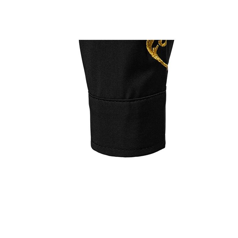 Camisa de Manga Larga Bordada para Hombre de Primavera Casual Sólida con Cuello Mao Camisas Masculinas Estilo Corte Europeo Fiesta Discoteca