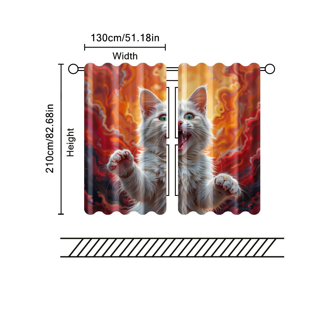 2 Pcs, Filtering Curtains (excluding Rods, Non-movable, Without Batteries) Screaming Cat for Use In Bedrooms and Living Rooms