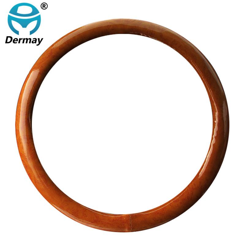 DERMAY 5style Car Wood Steering Wheel Cover PU Leather Wooden Design for BMW VW Golf Polo CC Hyundai Kia Nissan Honda Accord