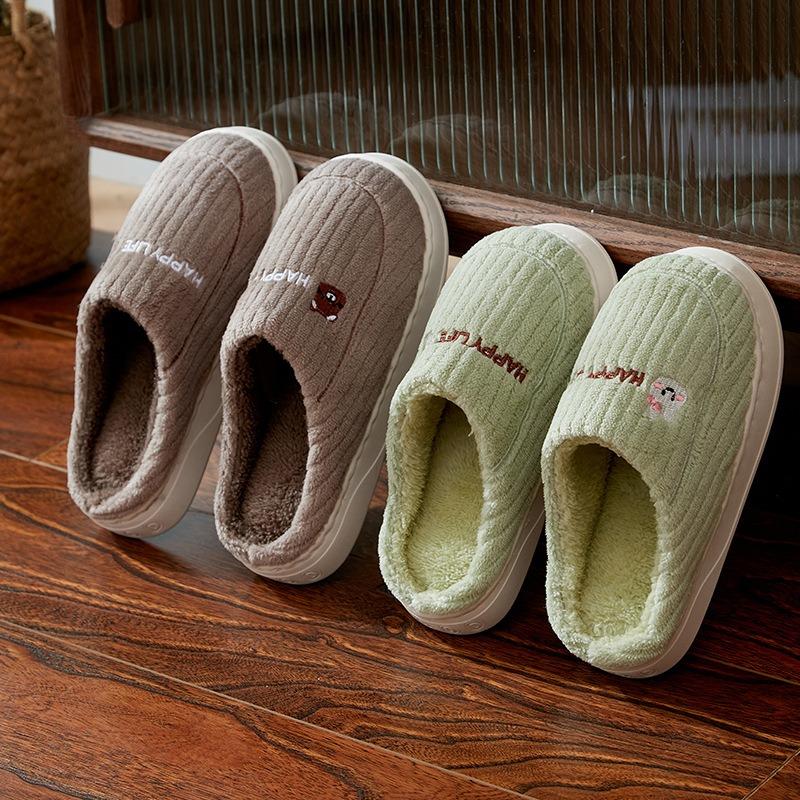 Cotton slippers women's indoor household thick-soled non-slip couple velvet warm bag head confinement shoes