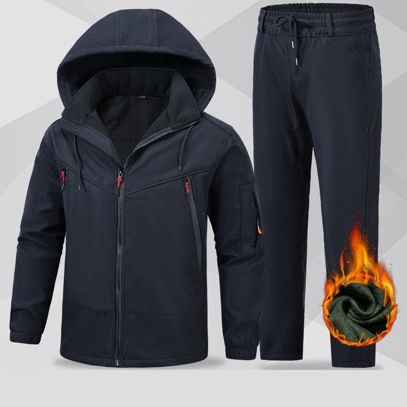 Warm Tracksuit Men Outdoor Sport Suits Winter Two Piece Set Men's Padded Thickened Windproof Waterproof Riding
