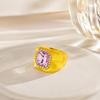 See-Through Resin Fashion Ring with Bold Square Profile, Raised Faceted Centerpiece and Accent Border for Outfit Styling
