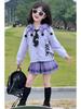 Kuromi School Style Girls' Cosplay Outfit: Sweater, Shirt, Plaid Skirt - Three-Piece Set for Spring/Autumn Performance.