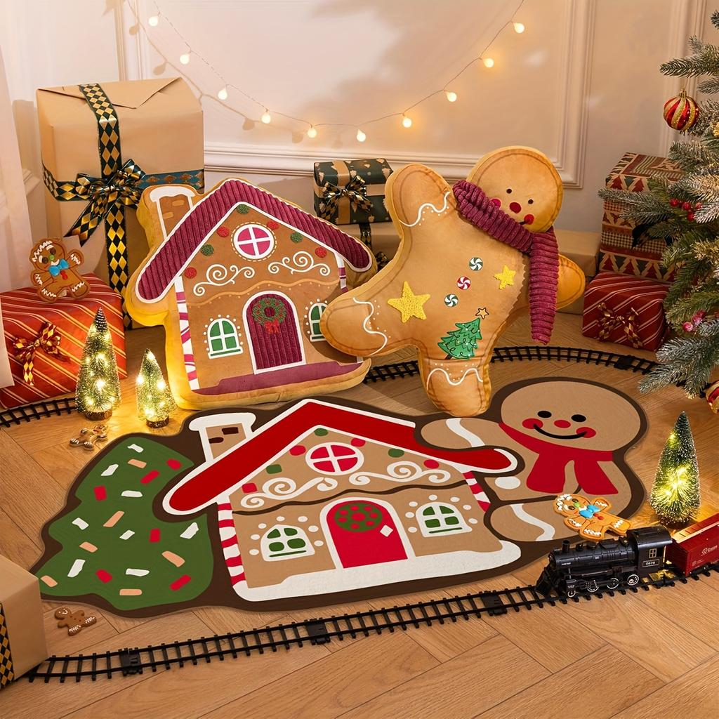 Gingerbread House Christmas Decorative Carpet Soft And Comfortable Bathroom Floor Mat Entry Hall Door Mat Home Decoration