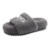 Retro Black Thick-soled Fluffy Slippers for Women's Outerwear 2025 Autumn and Winter New Fashion Letters Versatile One-word Cotton Slippers