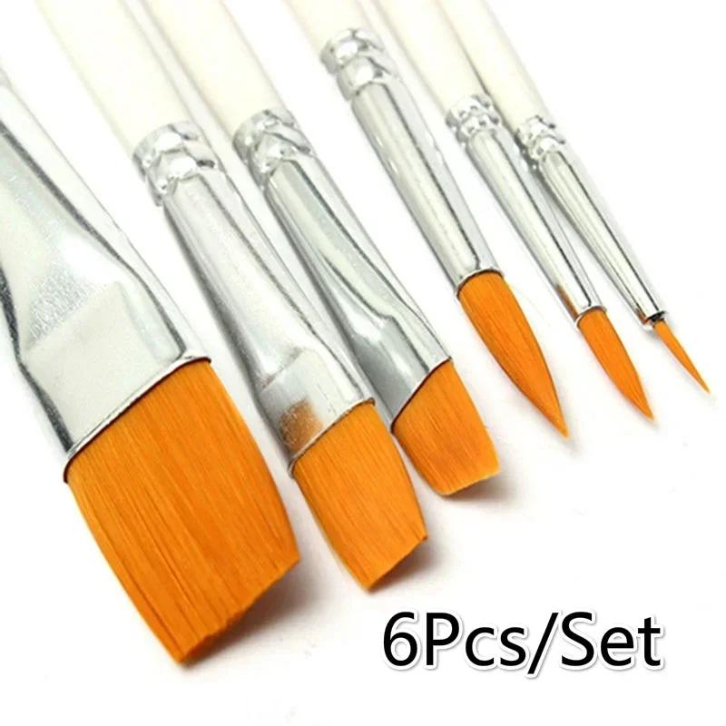 6pcs/set Painting Brush Oil Paint Nylon Hair Water Color Acrylics Art Set Supplies Oil Painting Brushes School Stationery