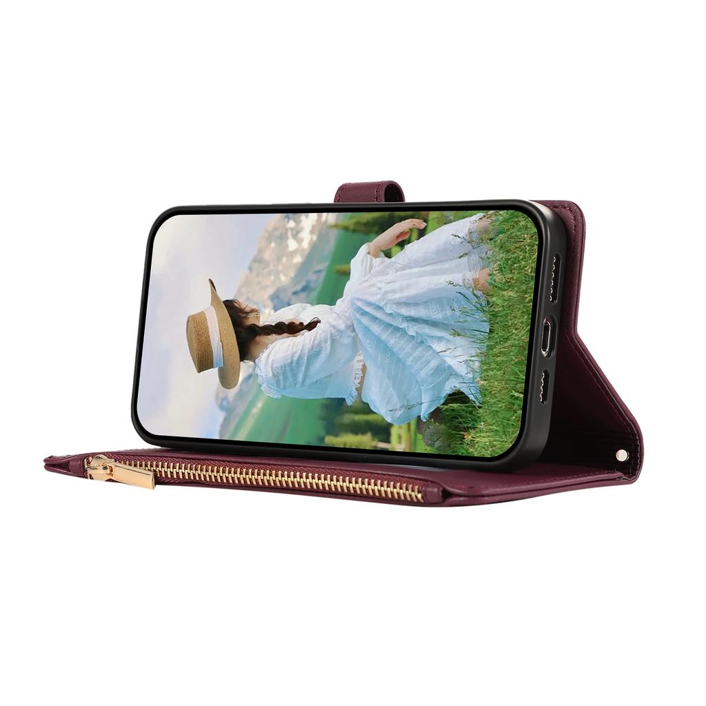 For Samsung Galaxy A16 4G/5G/A26 5G Case Multi Card Slots Zipper Rhombus Leather Phone Cover with Wrist Strap