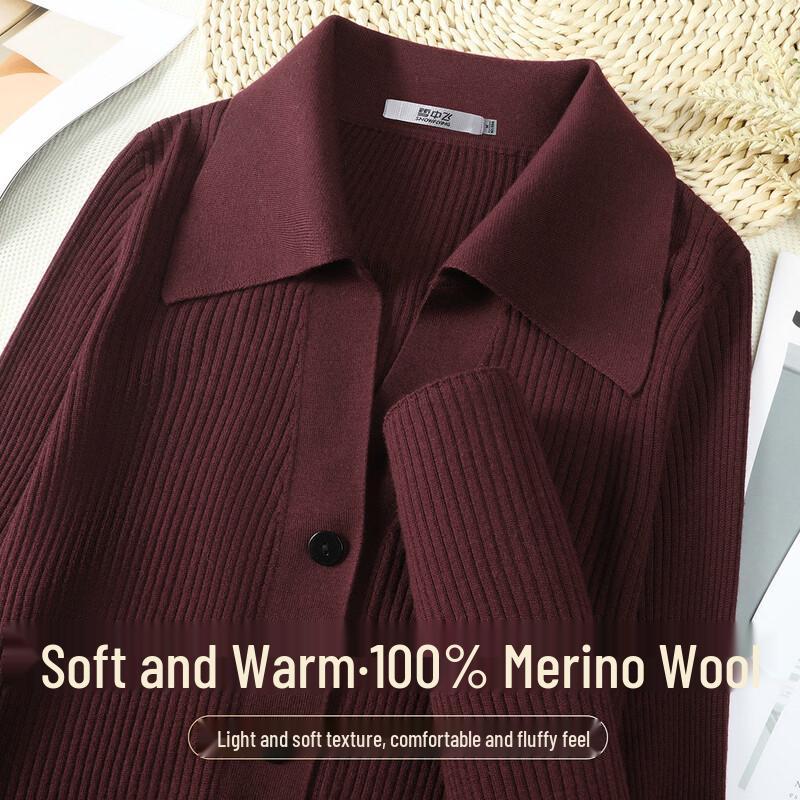 SNOWFLYING Women s 100% Wool Ribbed Lapel Sweater S