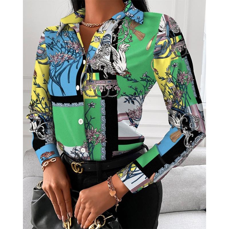 QICED Women's Fashion Casual Long Sleeve POLO Neck Blouses & Shirts