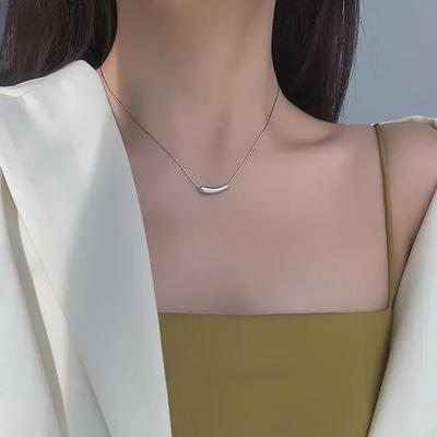 S925 Gümüş Kaplama Patlıcan Kolye - Kore Şık Gülümseme Köprücük Kemiği Zinciri