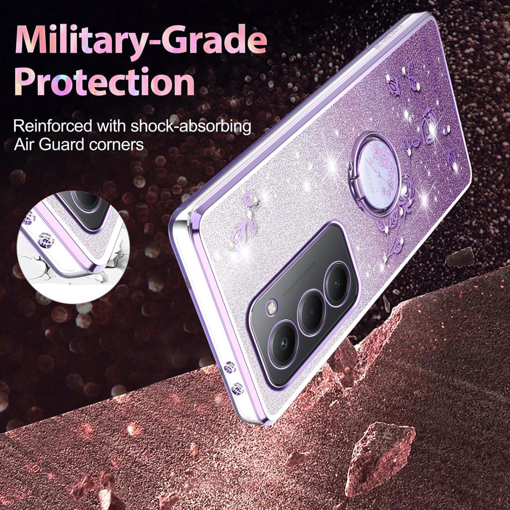 KADEM For Xiaomi Redmi 15 5G (Global) (169mm) Case Ring Kickstand TPU Flowers Phone Cover Gradient Glitter