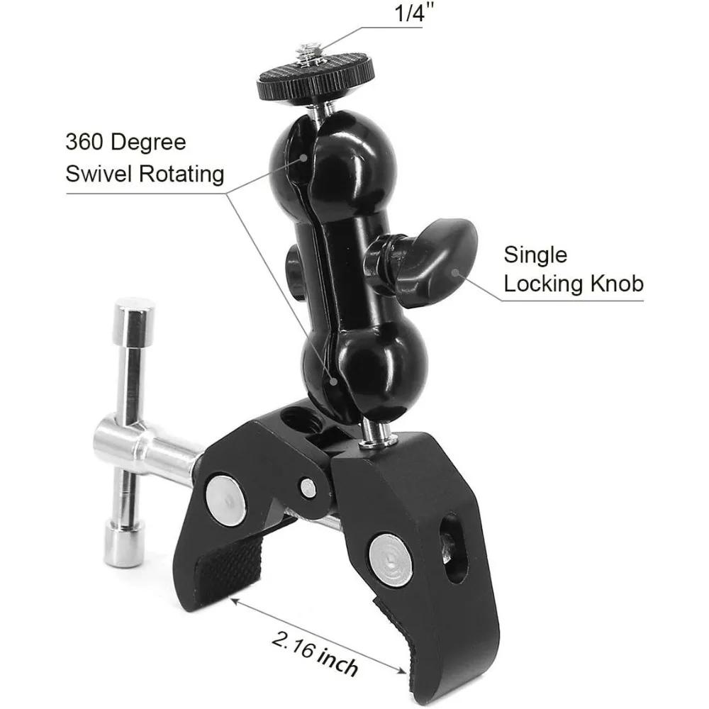 ERIKOLE Metal Super Clamp with 360° Double Ball Head Magic Arm Clamp with 1/4" 3/8" Hole for DSLR Camera Monitor LED Light Mic