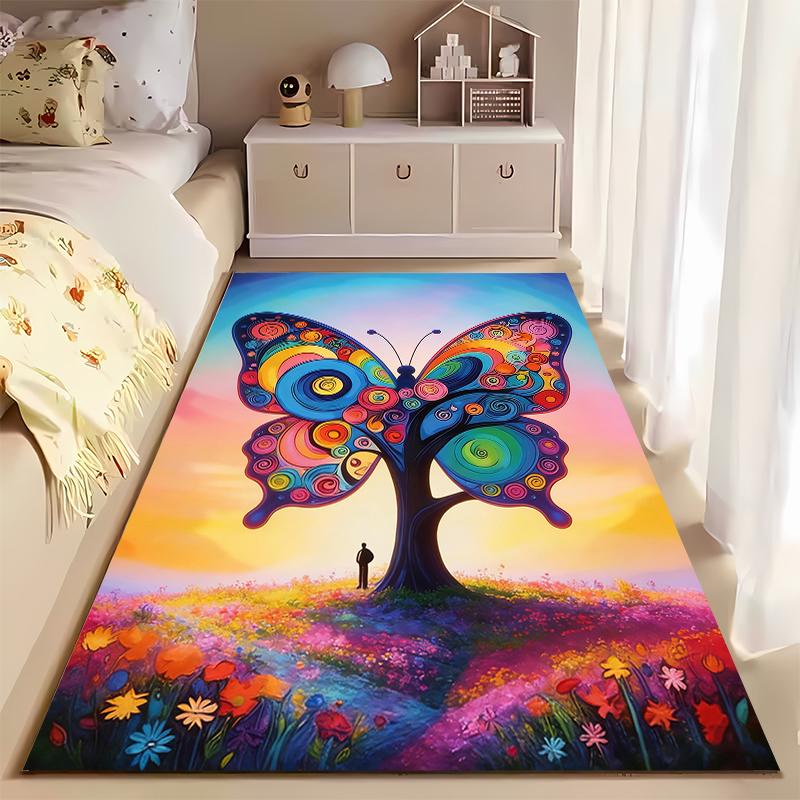 Colorful Butterfly Tree Art Carpet for Living Room – Vibrant Design Decor Suitable for Use As an Anti-slip for Living Room Bedroom Sofas