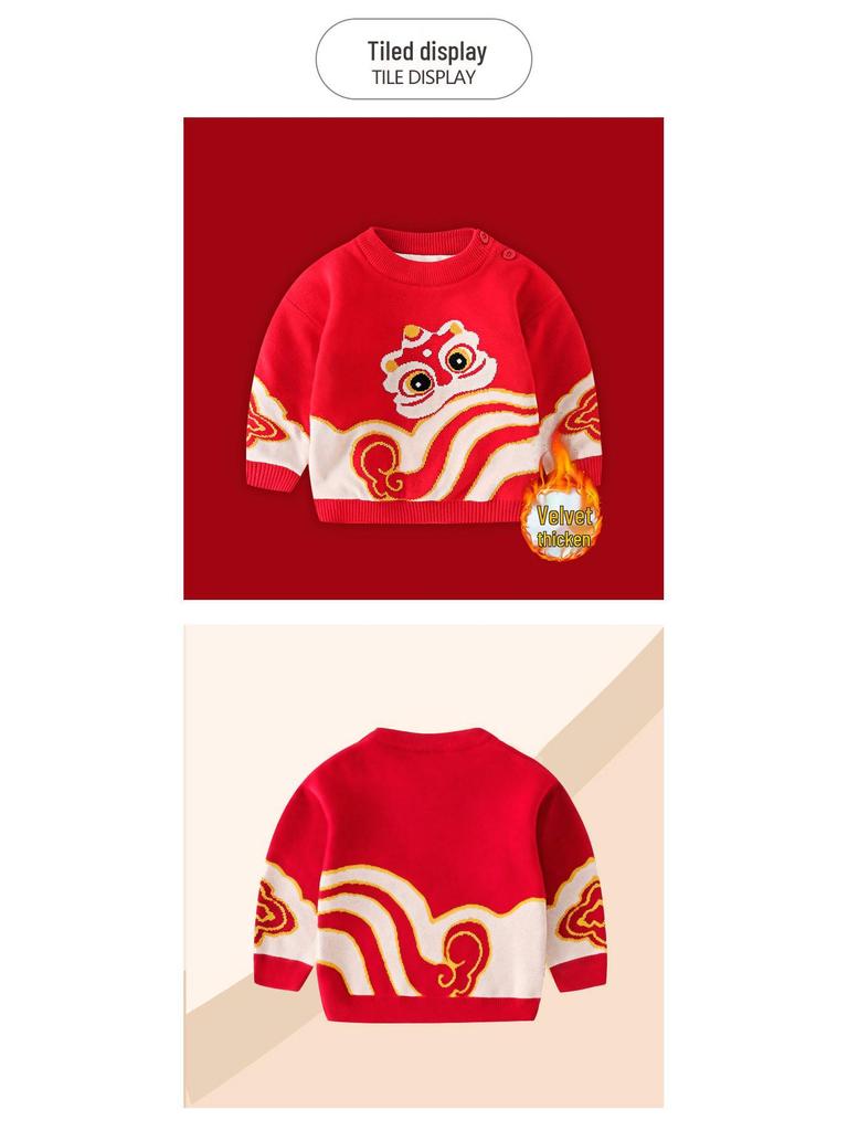 Winter 2024 Girls' Sweater: Thick Fleece-Lined Knitwear for Kids