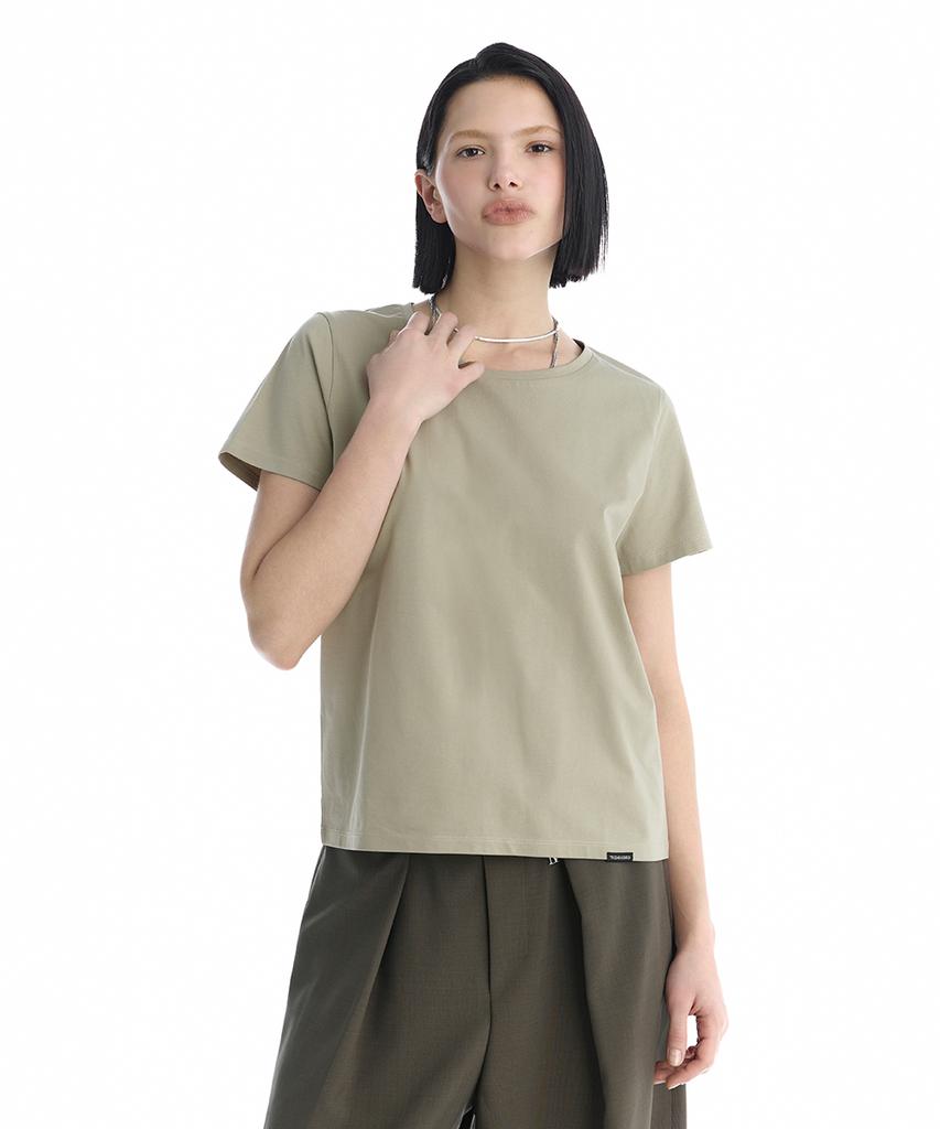 Teulimingbeodeu Essential Silky Cotton T-Shirts [ Light Khaki ]