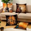 Retro guitar sheet music pillowcase, pillowcase ultra-soft polyester material living room sofa back car pillowcase decoration