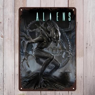 Vintage Alien Metal Tin Sign, - Iron Wall Art Decor, for Bedroom, Garage, for Man Cave, Bar - Dark Sci-Fi Theme with Weather