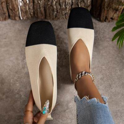 Zapatos Planos de Malla Cuadrados de Color Sólido Moda Mocasines Poco Profundos para Mujer Zapatos Planos de Punto Suave Bailarinas Zapatos Casuales Slip-on Náuticos