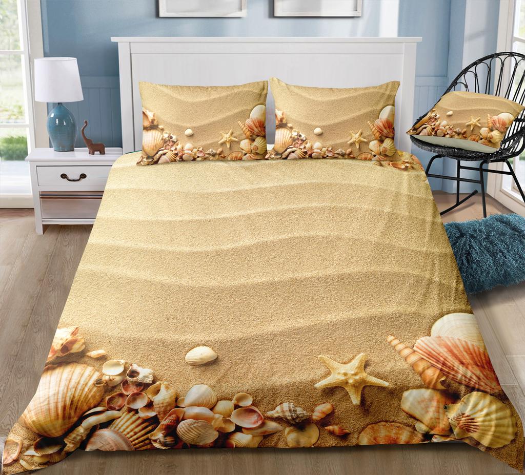 3D Ocean Print Bedding Single Double Bed Full Size Pillowcase and Quilt Cover 2 or 3 Landscape Patterns Washable and Comfortable Home Decoration