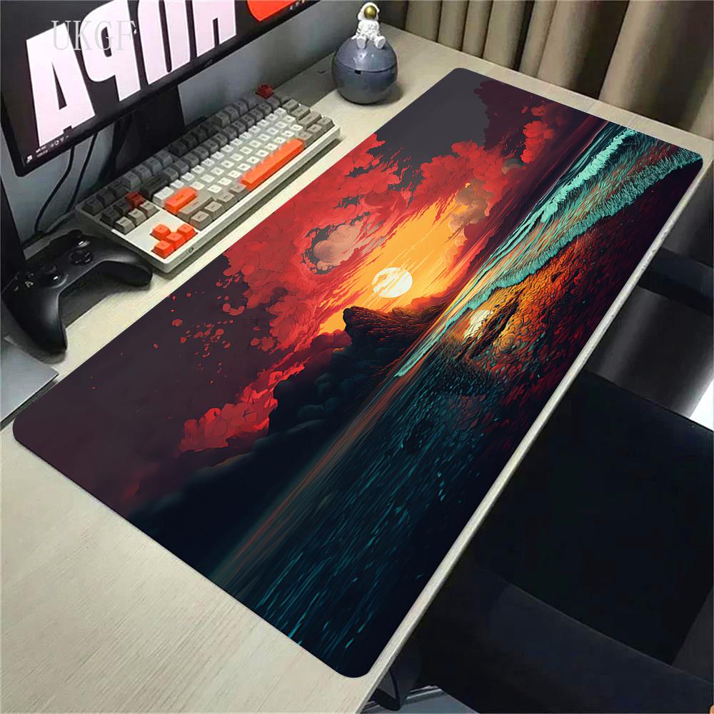 Alfombrilla de Ratón de Goma Impresión HD 900x400 Paisaje Montaña Atardecer Alfombrilla de Ratón Cartoon XXL Alfombrilla de Ratón Extendida Alfombra Antideslizante para PC
