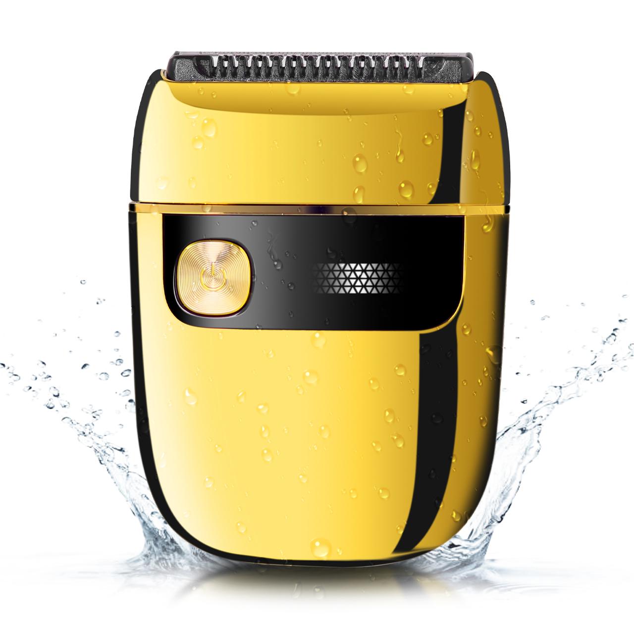 Hatteker Мужская портативная электрическая бритва - Однолезвийный компактный триммер для бороды с функцией отбеливания IPX5 Водонепроницаемый золотой