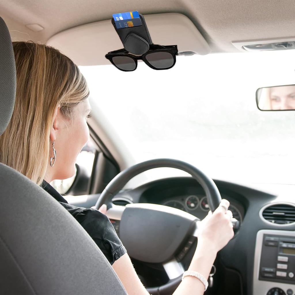 Sunglass and Card Holder for Car Visor, 2 Card Slots Visor Glasses Clip, Strong Magnetic Visor Holder, Visor Accessories for Cars SUV (Black 1Pc)