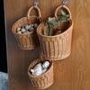 Imitation Rattan Kitchen Storage Basket Brown with Handle Hand-woven Hanging Baskets Sundries Organizer Vegetable Fruit Flower