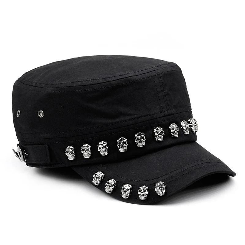Skull Head Embroidered Flat Brim Hat With Sun Protection For Streetwear And Men