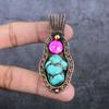 Natural Tibetan Turquoise, Shell Copper Wire Wrap Jewelry Pendant 2.84" i2C93