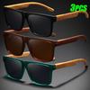 3 Pairs of Classic Retro Full Frame Imitation Wood Grain Legs Colorful Reflective Women's and Men's Fashionable Box Glasses