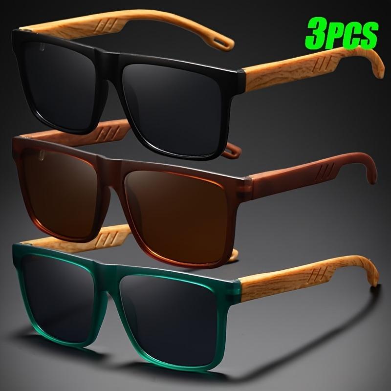 3 Pairs of Classic Retro Full Frame Imitation Wood Grain Legs Colorful Reflective Women's and Men's Fashionable Box Glasses