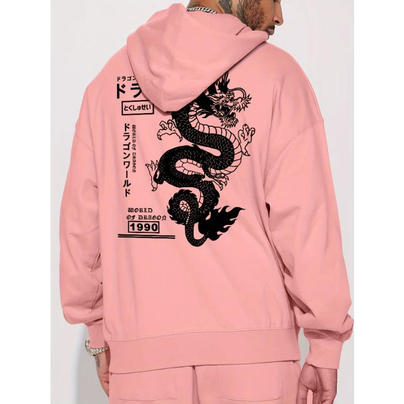 Hoodie with Geometric Dragon Print Casual Pullover Sweatshirt for Couples Casual Long Sleeve Pullover with Pockets Comfortable