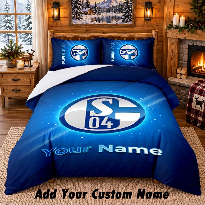 Schalke 04 FC Pattern Bedding 3Pcs Set Custom Name, Bed Sheet And Pillowcases For Home Bedroom