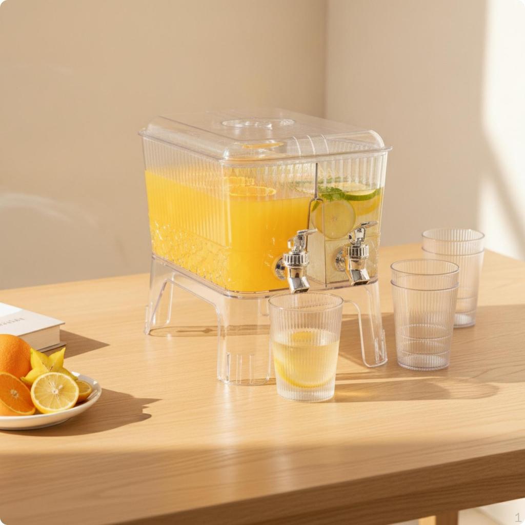 Beverage Dispenser with Spigot Transparent Stand Ribbed for Hosts, Families,