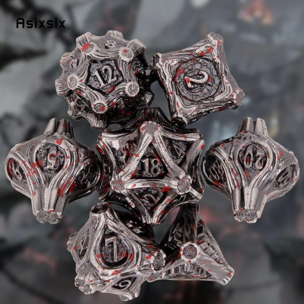 7 Pcs Silver Red Tree Stump Root Metal Dice Solid Metal Polyhedral Dice Set Suitable for Role-Playing RPG Board Game Card Game
