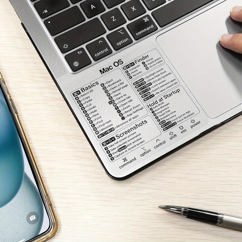 Shortcut Stickers for MacBook Pro/Air Keyboard - Clear/Black, Fits 13-16" Models, Quick Navigation & Application Control