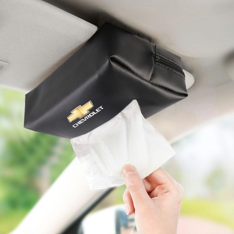 PU Leather Car Tissue Box Facial Tissue Storage Bag For Chevrolet Bolt Spark Tahoe Z71 Aveo Impala Lacetti Malibu Sail SS Cruze