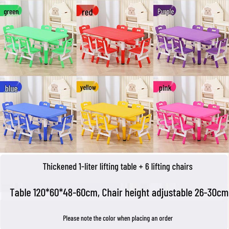 Children's Rectangular Plastic Learning Table & Chair Set with Building Block Surface