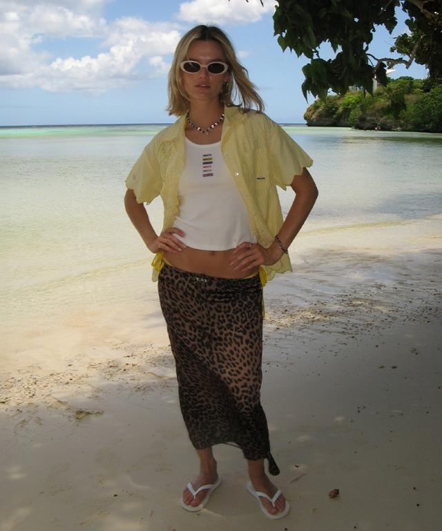 MOODBETTER Long Satin Skirt Leopard