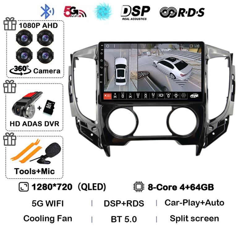 Android 14 Carplay Auto WIFI+4G Car Radio For Mitsubishi Pajero Sport 3 L200 2015-2019 Multimedia Video Player BT GPS Navigation