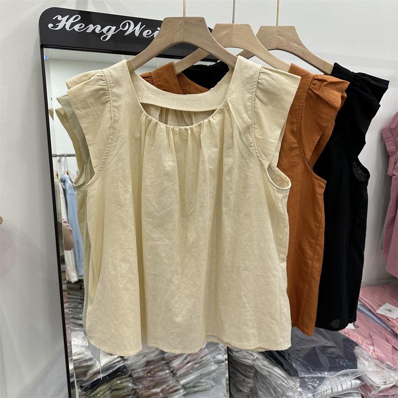 Xiaofei Sleeve Shirt Women's Lotus Leaf Edge Doll Shirt 2025 Summer New Skinny Chic Cotton and Linen Short Pullover