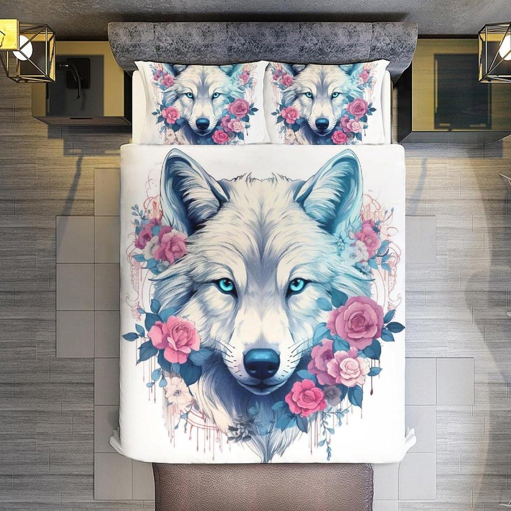 3D Printed Wolf Element Fashionable Down Duvet Cover, Ultra-fine Fiber Bedding Set, Children's and Adult Zipper Down Duvet Cover