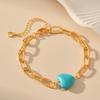 Heart Turquoise Design Handmade 18k Gold Plated Hollow Chain Bracelet For Women