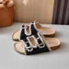 French Thick-soled Retro One-word Slippers Women's 2025 Summer New Double-buckle Sandals Outer Wear Breathable One-word Slippers