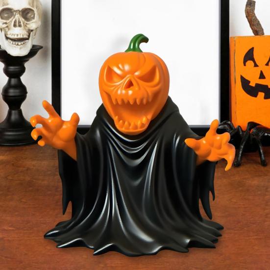 Pumpkin Ghost Figurine Spooky Cute Festive Halloween Statue Indoor Outdoor Haunted House Decoration for Tabletop Garden