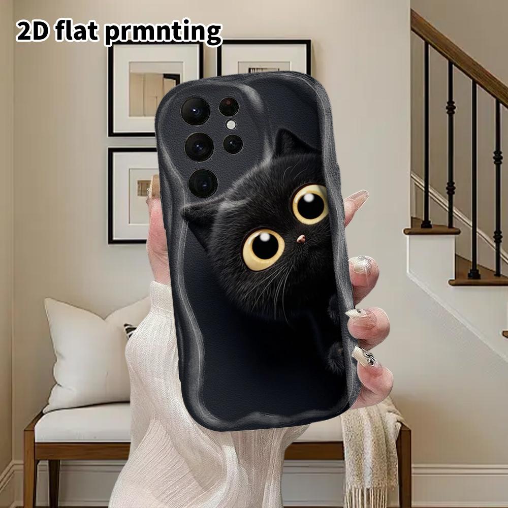 Phone Case: 2D Flat Samsung Galaxy A34 A35 M05 M06 S20 S22 S21 FE Plus 5G Protective Case, Couple Style, Little Black Cat Peeking, Christmas and Hallo