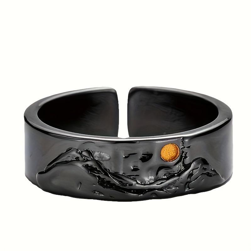 Black Moon Alloy Ruler Ring: Adjustable Mountain & River Couple Rings In Ancient Chinese Style.