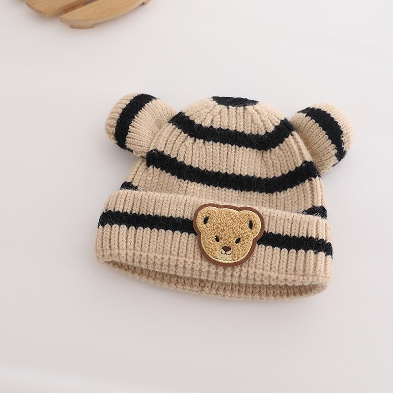 

Cartoon Stripe Baby Beanie Cap Cute Bear Ears Infant Knitted Hat Winter Warm Kids Crochet Hats Toddler Girls Boys Bonnet