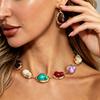 Luxury Temperament Irregular Gold Color Color Imitation Gem Resin Link Choker Necklace Dangle Earrings Set for Women Jewelry Set